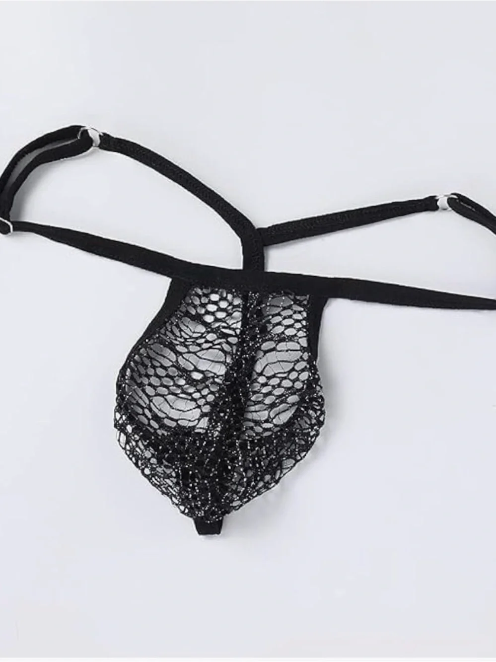Sexy Sheer Lace Garter Thong & cover up for men one size - Black